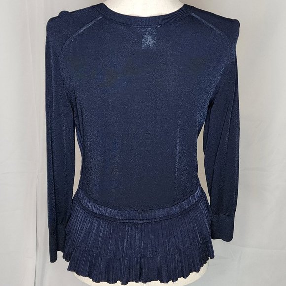 Oscar de la Renta Navy Button Front Ruffle Hem Cardigan Size: L - Picture 11 of 16